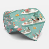 Retro Flamingo Zwembad Zomer Patroon (5) Stropdas (Opgerold)