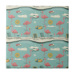 Retro Flamingo Zwembad Zomer Patroon (5) Tegeltje
