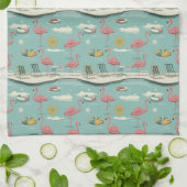 Retro Flamingo Zwembad Zomer Patroon (5) Theedoek (Gevouwen)