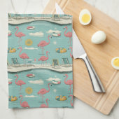 Retro Flamingo Zwembad Zomer Patroon (5) Theedoek (Quarter Fold)