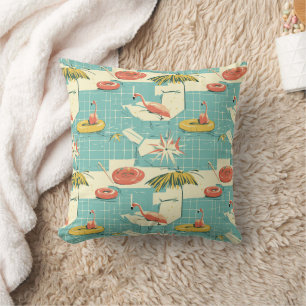 Retro Flamingo Zwembad Zomer Patroon (6) Kussen