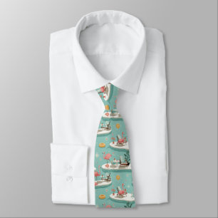 Retro Flamingo Zwembad Zomer Patroon (6) Stropdas