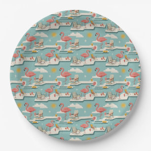 Retro Flamingo Zwembad Zomer Patroon (7) Papieren Bordje