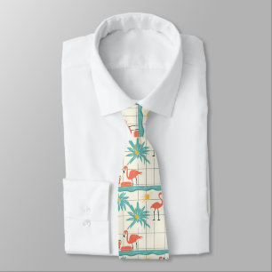 Retro Flamingo Zwembad Zomer Patroon (7) Stropdas