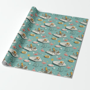 Retro Flamingo Zwembad Zomer Patroon (8) Cadeaupapier