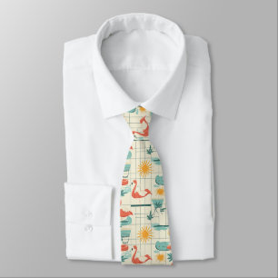 Retro Flamingo Zwembad Zomer Patroon (8) Stropdas