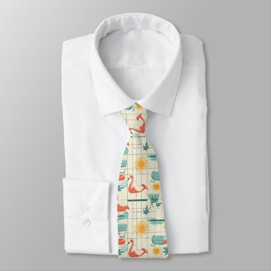 Retro Flamingo Zwembad Zomer Patroon (8) Stropdas (Gebonden)