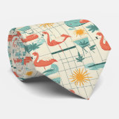 Retro Flamingo Zwembad Zomer Patroon (8) Stropdas (Opgerold)