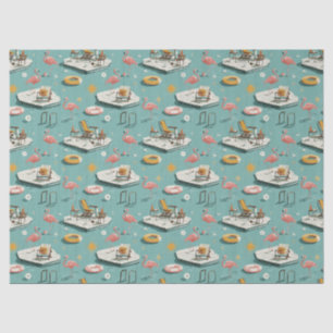 Retro Flamingo Zwembad Zomer Patroon (8) Tissuepapier