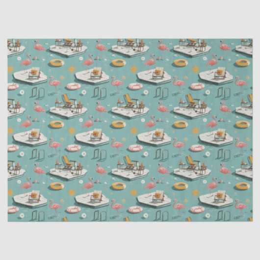 Retro Flamingo Zwembad Zomer Patroon (8) Tissuepapier (Voorkant)