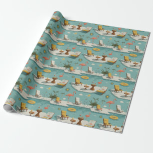 Retro Flamingo Zwembad Zomer Patroon (9) Cadeaupapier