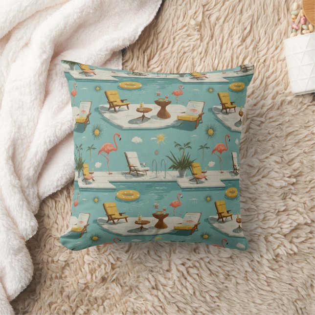 Retro Flamingo Zwembad Zomer Patroon (9) Kussen (Deken)