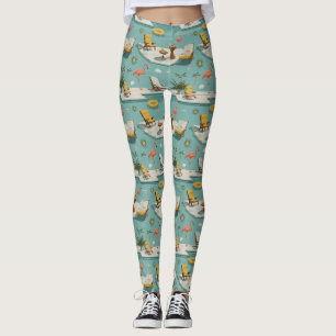 Retro Flamingo Zwembad Zomer Patroon (9) Leggings