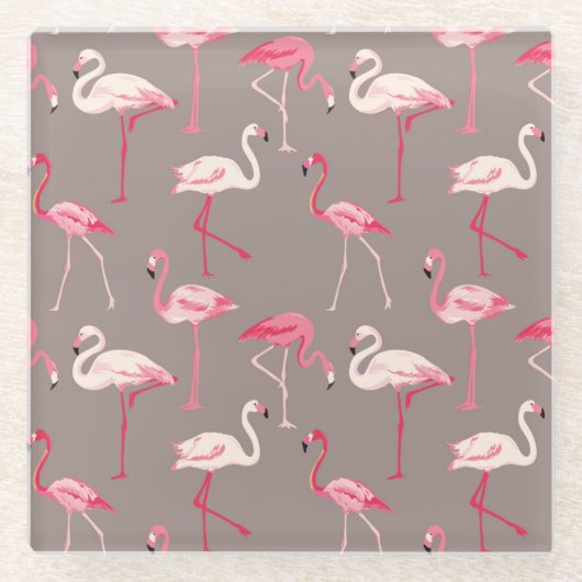 Retro Flamingos 2 Glazen Onderzetter (Voorkant)