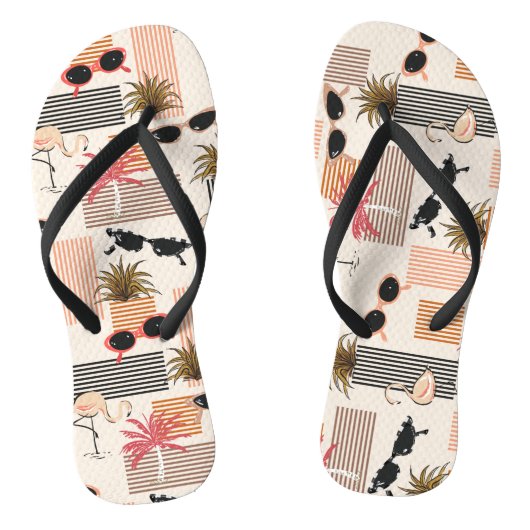 Retro flamingo's en handpalmen teenslippers (Voetbed)