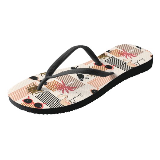 Retro flamingo's en handpalmen teenslippers (Schuin)