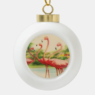 Retro Flamingo's Keramische Bal Ornament