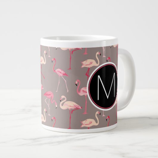 Retro Flamingos | Monogram Grote Koffiekop (Voorkant rechts)