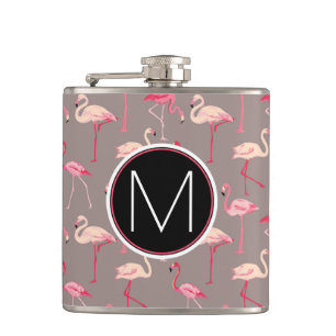 Retro Flamingos Monogram Heupfles