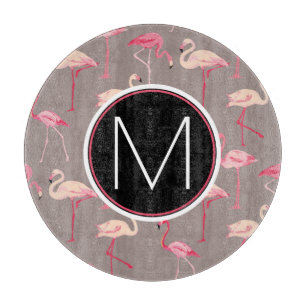 Retro Flamingos   Monogram Snijplank