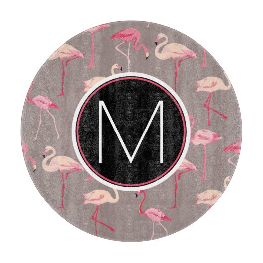 Retro Flamingos | Monogram Snijplank (Voorkant)