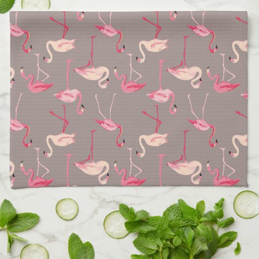 Retro Flamingos | Monogram Theedoek (Gevouwen)