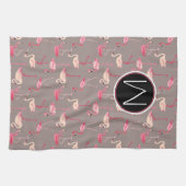 Retro Flamingos | Monogram Theedoek (Horizontaal)