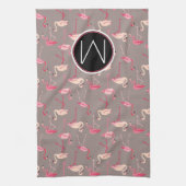 Retro Flamingos | Monogram Theedoek (Verticaal)