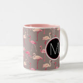 Retro Flamingos | Monogram Tweekleurige Koffiemok (Voorkant rechts)