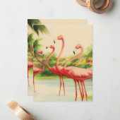 Retro Flamingo's Notitiekaartje (Voorkant / Achterkant in situ)