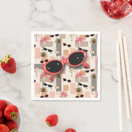 Retro Flamingos Palms en Rode zonnebrillen Servet (Insitu)