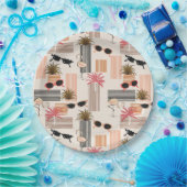 Retro Flamingos Palms en Zonnebril Summer Party Papieren Bordje (Feest)