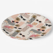 Retro Flamingos Palms en Zonnebril Summer Party Papieren Bordje (Gekanteld)