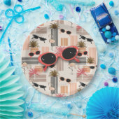 Retro Flamingos Palms en Zonnebril Summer Party Papieren Bordje (Feest)