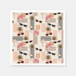 Retro Flamingos Palms en Zonnebril Summer Party Servet
