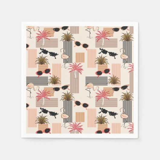 Retro Flamingos Palms en Zonnebril Summer Party Servet (Voorkant)