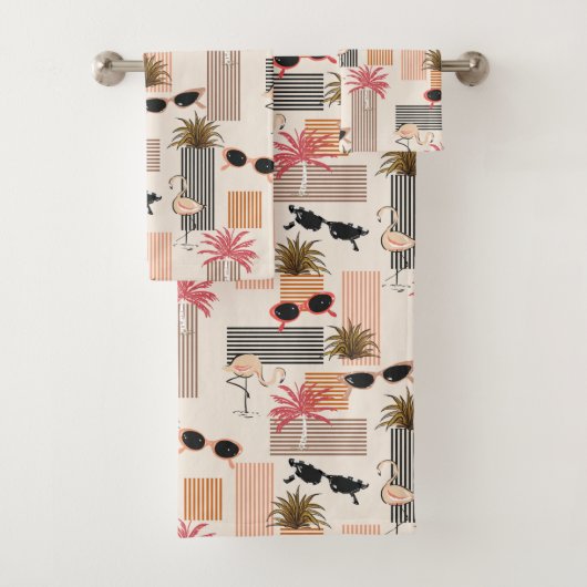 Retro Flamingos Palms  zonnebril Bad Handdoek (Insitu)