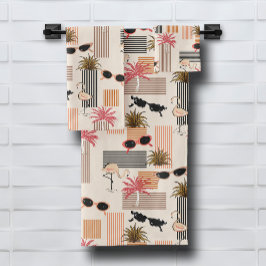 Retro Flamingos Palms  zonnebril Bad Handdoek