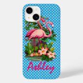 Retro Flamingo's & Polka Dots gepersonaliseerd Case-Mate iPhone Case (Achterkant)