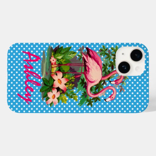 Retro Flamingo's & Polka Dots gepersonaliseerd Case-Mate iPhone Case (Achterkant (horizontaal))