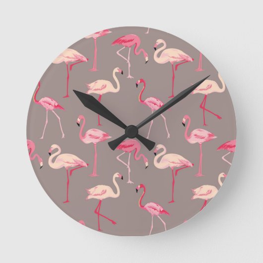 Retro Flamingos Ronde Klok (Voorkant)