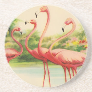 Retro Flamingo's Zandsteen Onderzetter