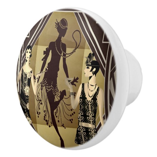 Retro Flapper Dancers Black Gold Keramische Knop (Rechts)