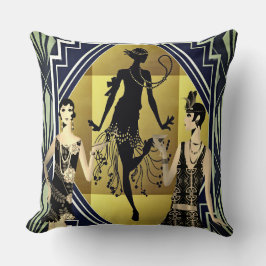 Retro Flapper Dancers Black Gold Kussen