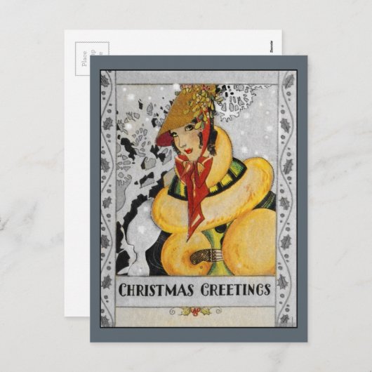 Retro Flapper-kerstgroet Feestdagenkaart (Voorkant / Achterkant)