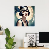 Retro Flapper Meisje 1920s Vrouw Kunst Poster (Thuiskantoor)