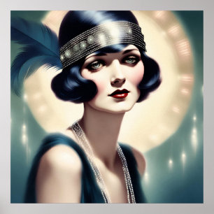 Retro Flapper Meisje 1920s Vrouw Kunst Poster