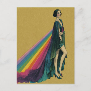 Retro Flapper Vrouw in een Regenboog Kaap Briefkaart
