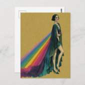 Retro Flapper Vrouw in een Regenboog Kaap Briefkaart (Voorkant / Achterkant)