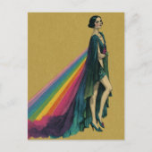Retro Flapper Vrouw in een Regenboog Kaap Briefkaart (Voorkant)
